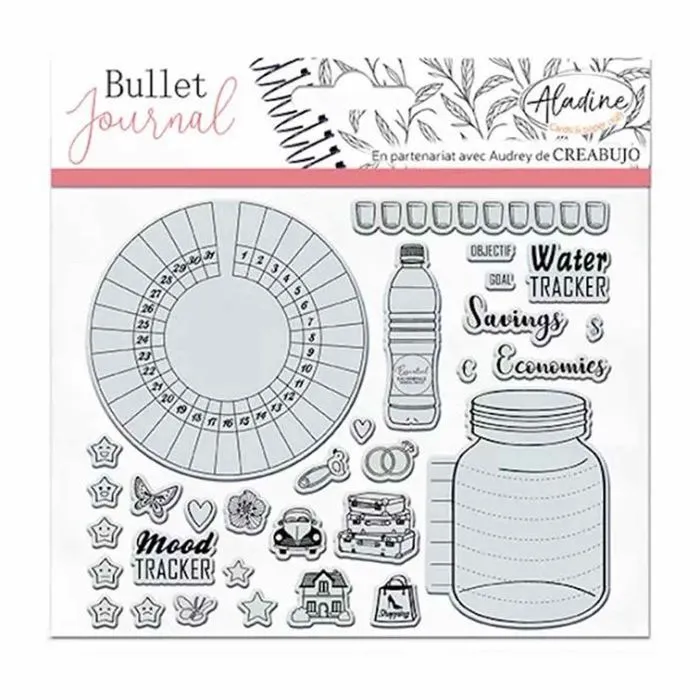 Tampons Clear - ALADINE - Tracker Eau et Humeur - 30 pcs - Personnalisation Agenda - Bullet Journal-0