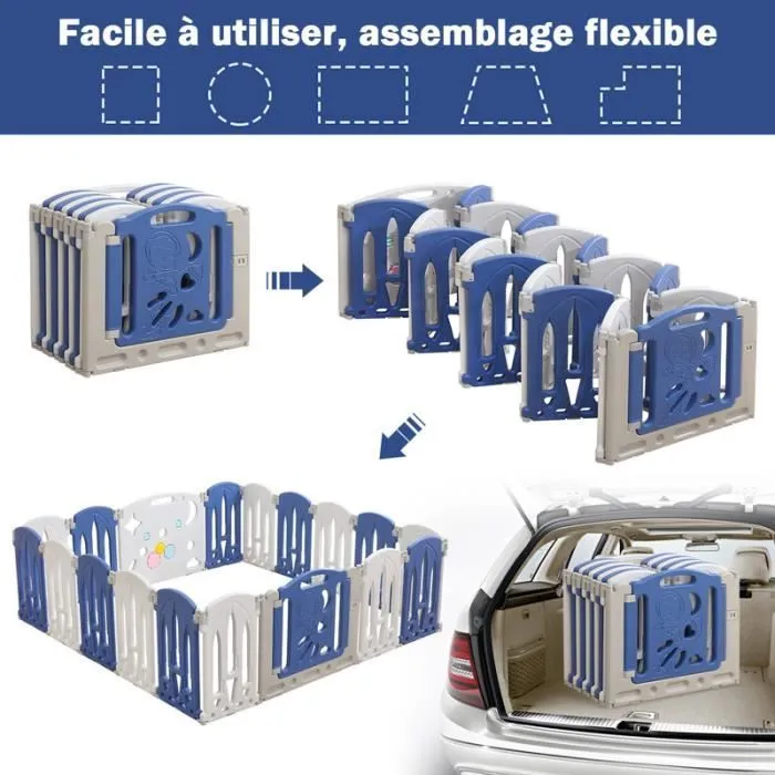 YUENFONG Parc Bébé pliable avec porte et planche à jouet, XXL Parc en Plastique, Parc Enfant Modulable, sans BPA, 18 Panneaux-3
