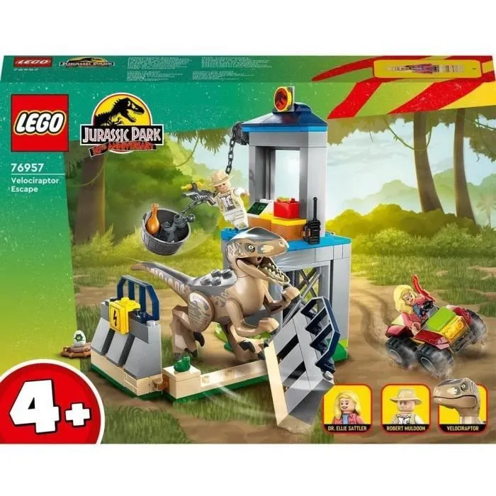 LEGO® Jurassic Park 76957 L'Évasion du Vélociraptor, Jouet avec Dinosaure et Voiture-1