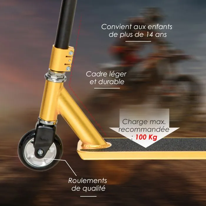 HOMCOM Trottinette freestyle pro rotation à 360° résistante aux acrobaties et sauts aluminium 83 cm de hauteur roues de 100 mm-5