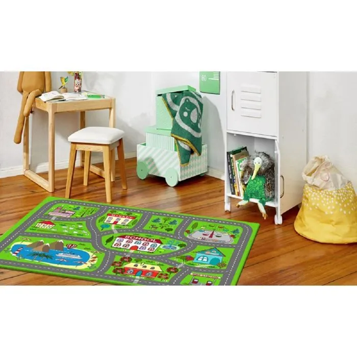 Tapis CIRCUIT DE VOITURE ,modèle Village, Lavable et Antidérapant Dimensions - 100x160-2
