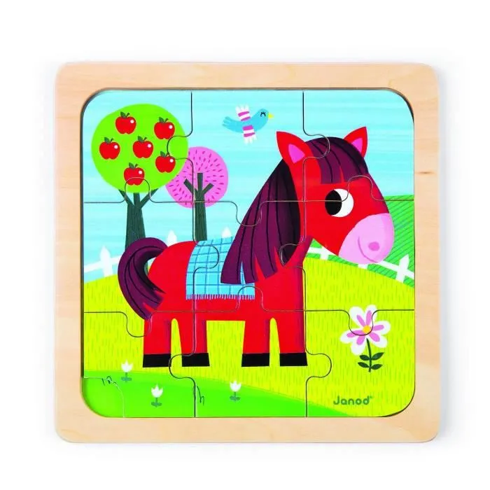 Puzzle en bois Cheval Tornado JANOD - 9 pièces - Mixte - Dès 18 mois-1
