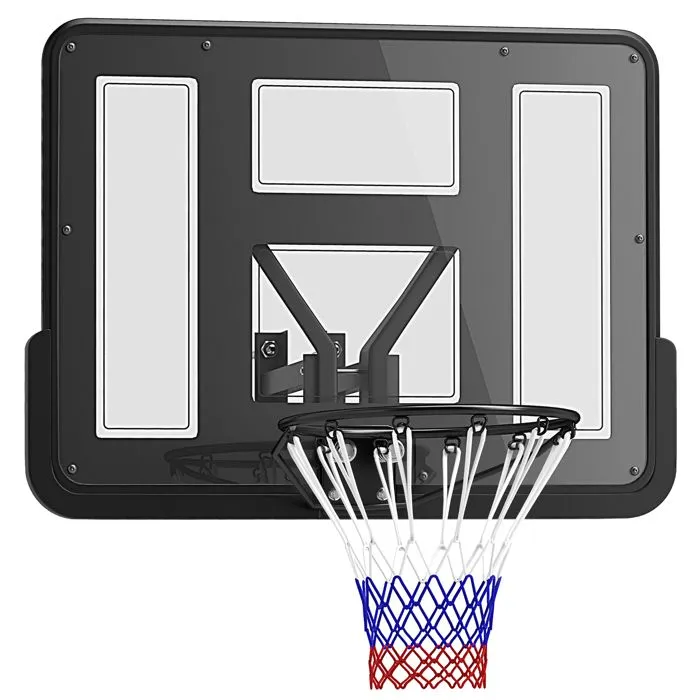 Panier de basket - SPORTNOW - mural - avec panneau incassable - cerceau en acier et filet indéchirable - vis de montage - noir-0