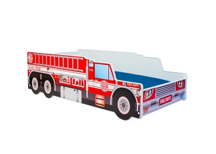 Lit enfant pour garçon Camion de pompier avec matelas et sommier inclus - 140 cm x 70 cm-0
