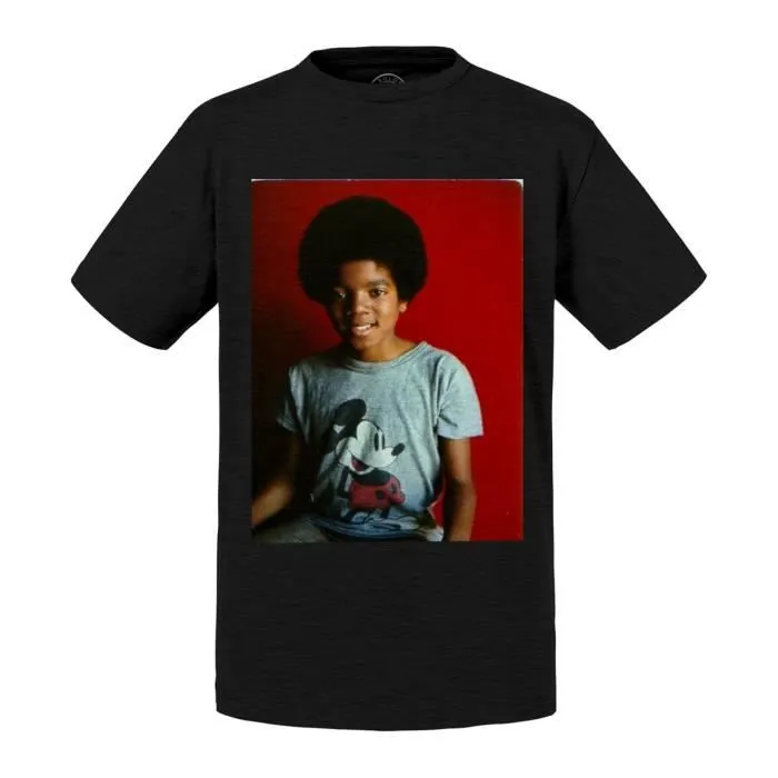 T-shirt Enfant Noir Michael Jackson Enfant 1971 Portrait Chanteur Pop Star-0