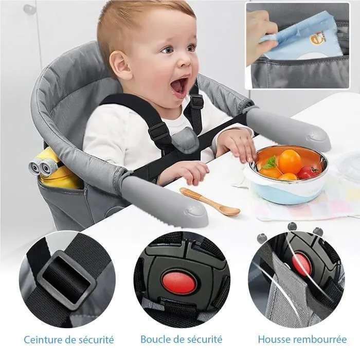LZQ Siège de table bébé 6-36 mois Rehausseur de siège Chaise bébé Siège bébé pliable Booster pour tables de 2-8cm d'épaisseur-1