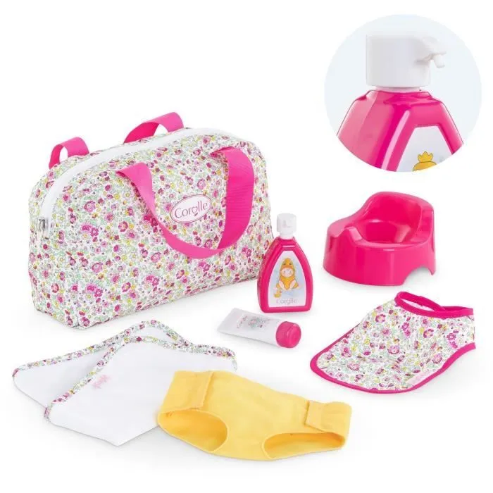 Accessoires poupon - COROLLE - Coffret Accessoires à langer fleuri - Pour poupon 36 et 42 cm - 7 accessoires - Dès 2 ans-0
