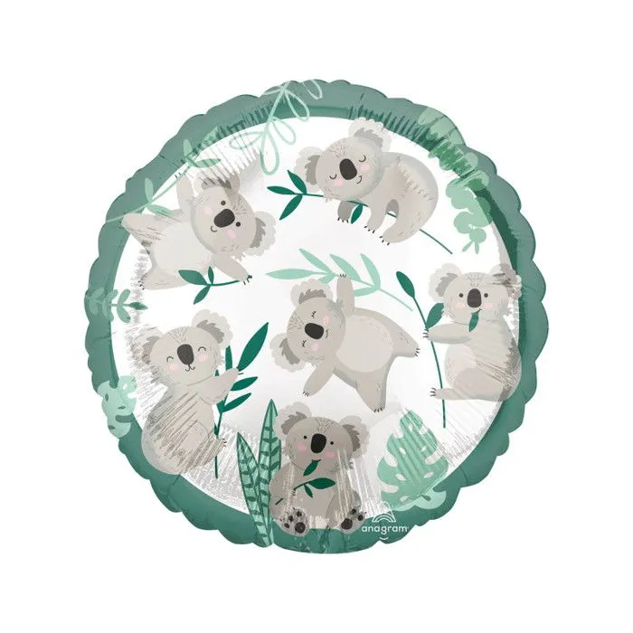 Ballon Alu Rond Koala Eucalyptus Hawaï 43cm - Gris, Argent - Décoration d'Anniversaire-0