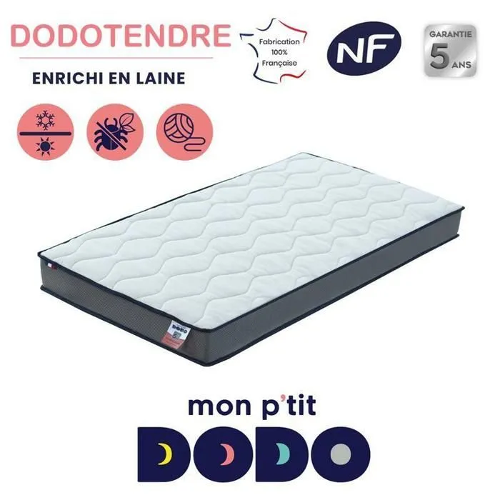 MON P'TIT DODO - Matelas DODOTENDRE (face été/face hiver) 70x140 cm Blanc/Anthracite-2