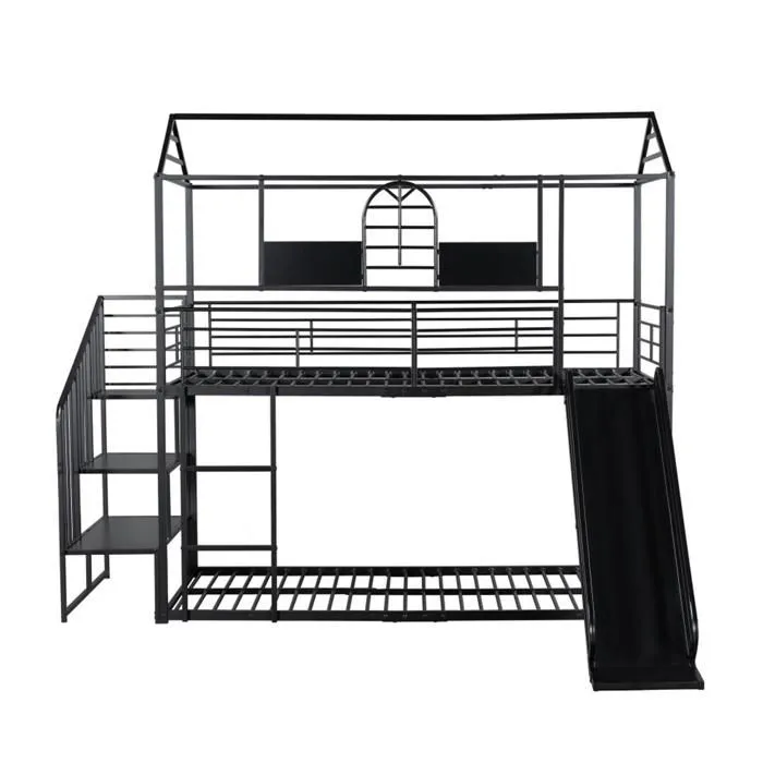 Lit superposé - Enfant - Noir - Métal - 90x200cm - Toboggan et échelle latérale-2