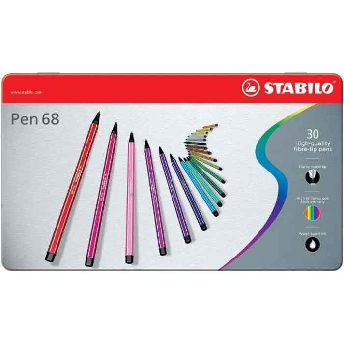 STABILO Pen 68 - Boîte métal - lot de 30 feutres de coloriage-0
