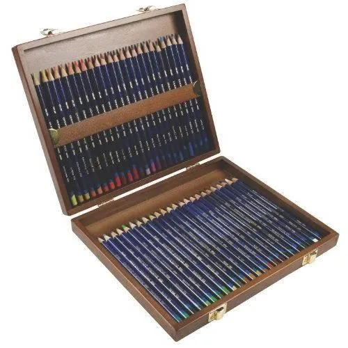 Crayons de couleurs - Derwent - Inktense - Coffret bois de 48 - Texture crémeuse - 71 couleurs joyaux-0