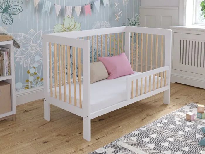 Lit Bebe Evolutif en Bois Pin Blanc 120x60cm, Transformable en Un Canapé-lit avec Une Barrière de Sécurité-4