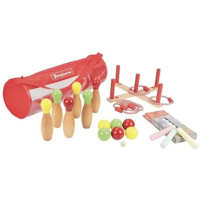 Pack de jeux d'extérieur en bois - JEUJURA - Anneaux, quilles, boules de pétanque et craies de trottoir-2