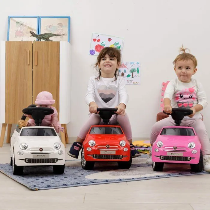 DEVESSPORT - Porteur Fiat 500 - Rose Pour enfants de 12 à 36 mois, volant avec klaxon et sons, compartiment de rangement et dossier-3