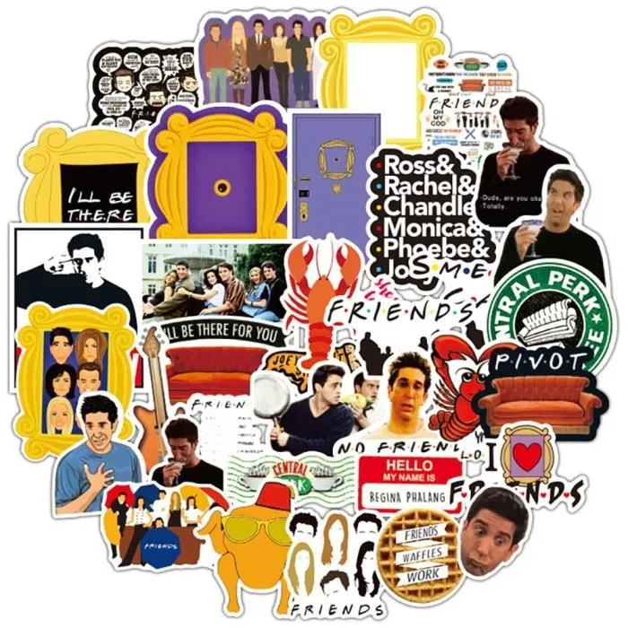 10PCS Friends -Autocollants séries TV Friends, étiquette, jouet classique, Snowboard, bagages, réfrigérateur, guitare, Graffiti, éta-1