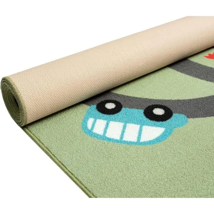 the carpet Happy Life - Tapis de jeu pour chambre d'enfant avec des animaux de la jungle mignons, vert, 200 x 200 cm rounde-2