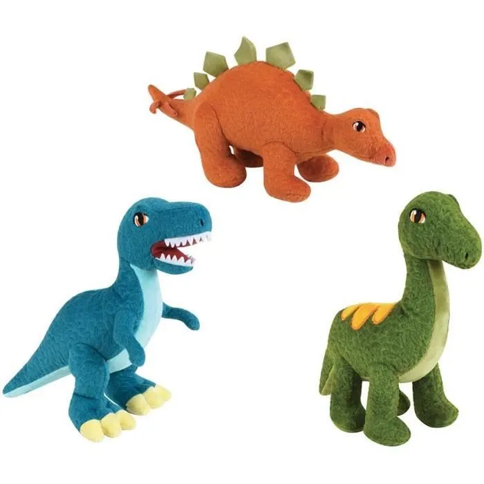 JEMINI Les Jeminosaures Lot de 3 peluches dinosaure diplodocus, velociraptor et stegosaure +/- 18 cm 100% recyclé-0