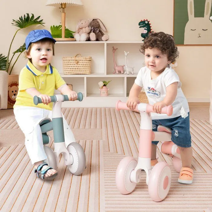 COSTWAY Draisienne sans Pédale pour Bébé 1-3 Ans avec 3 Roues, Vélo d'Équilibre Enfant Pliable avec Selle Réglable en Hauteur, Rose-5