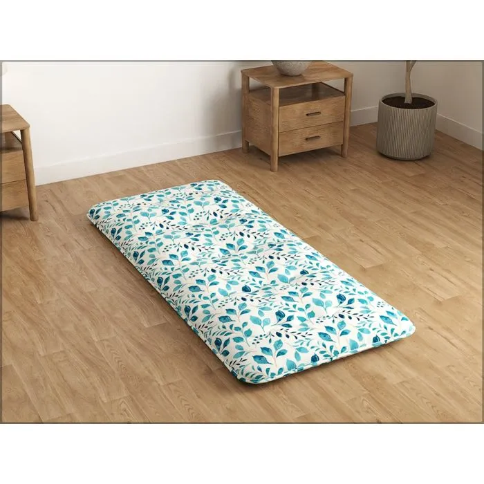 COSTWAY Matelas Futon 90 x 200 CM, Surmatelas Amovible Lavable, Matelas de Sol Portable avec Sac de Transport, Motif de Feuille-0