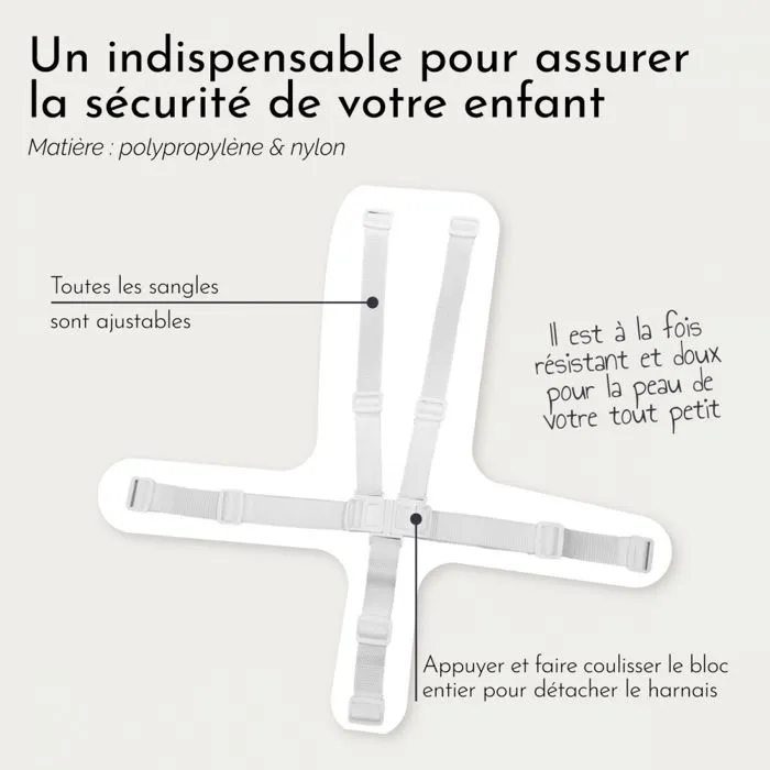 Harnais de sécurité 5 points pour chaise haute enfant - Gamme Ptit - Blanc - Monsieur Bébé-2