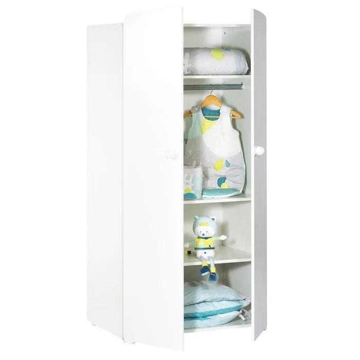 Armoire bébé Basic - Blanche - Boutons boule blanc - 2 portes - Babyprice-1