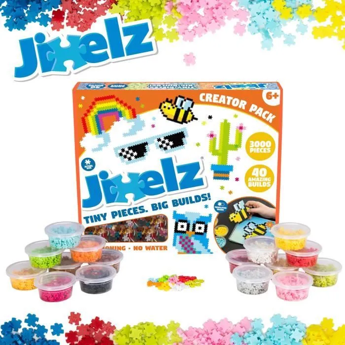 Coffret créatif Jixelz - TOMY - 3000 pièces - 20 couleurs intenses - 40 créations possibles