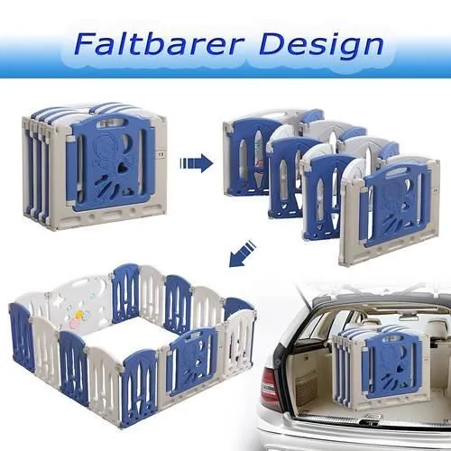 LARS360 Parc Bébé 16 Panneaux (14+2), Barrière de Sécurité Portail Parc XL, Parc Bébé en Plastique Pliable Intérieur et Extérieur-2