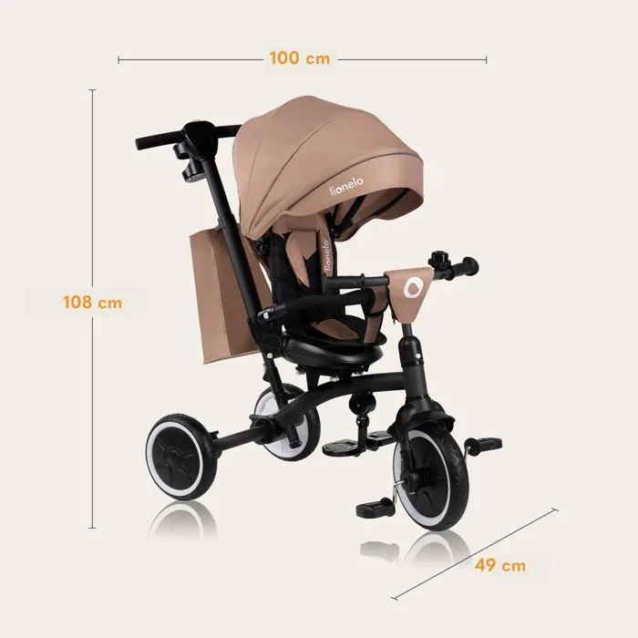 Tricycle évolutif LIONELO Tris Plus - Vélo poussette - Siège réversible & réglable - Jusqu'à 25 Kg - Beige-5