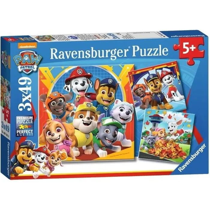 Lot de puzzles enfant Pat'Patrouille - Ravensburger - 3x49 pièces - Prêts à secourir-0
