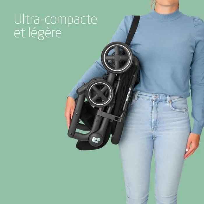MAXI-COSI Poussette canne ultra compacte Lara 2, 0-4 ans, 0-22 kg, pliage automatique, 3 positions d'inclinaison, Essential Black-3