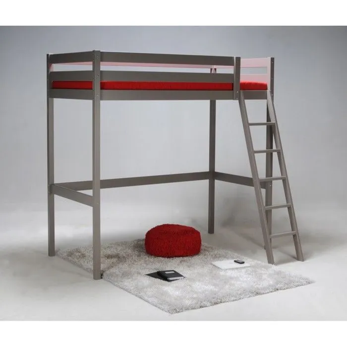 Lit mezzanine sapin 90x190cm + sommier ALTITUDE - Gris - Sans matelas-3