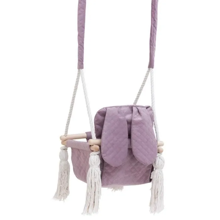 Bellochi Balançoire Bébé en Bois - Balançoire enfants avec Velours Coussins - Balançoire Pour l'intérieur - Rose-1