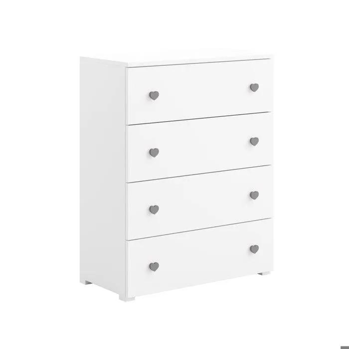 Commode pour enfant Emily - Blanc - 4 tiroirs - poignées grises-1