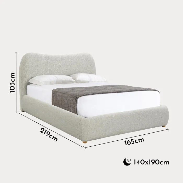 KAROLINA - Lit double design effet peau de mouton blanc écru 140x190 cm-4