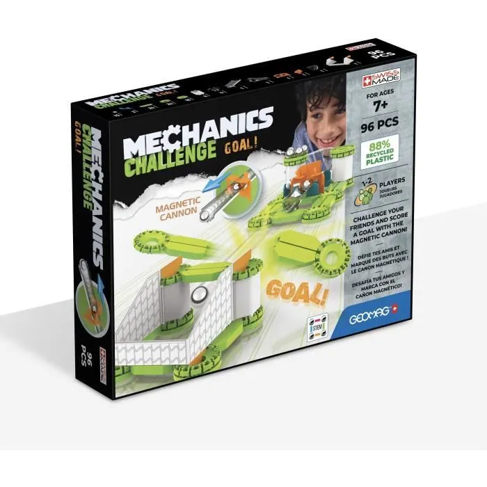 Coffret de construction - GEOMAG - Mechanics Challenge Goal! - 96 pièces - Magnétique - Jeu interactif - Plastique recyclé-0