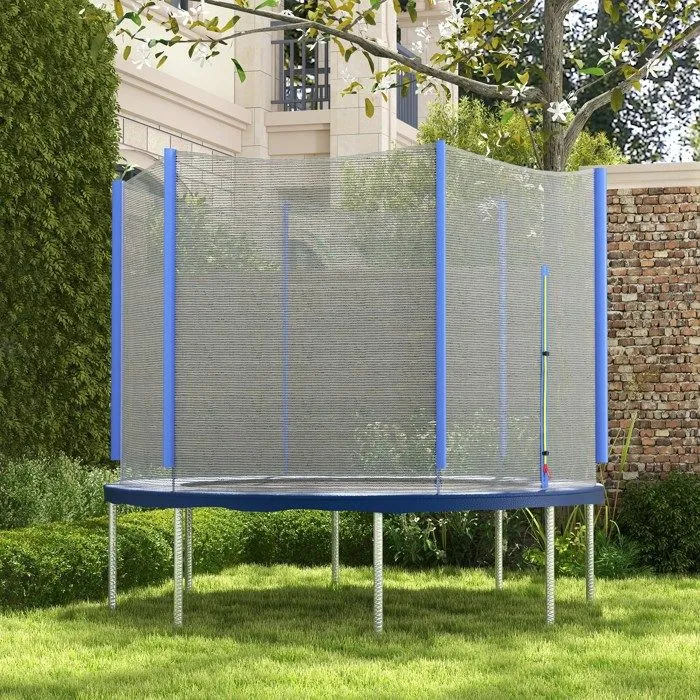 Filet de sécurité trampoline porte zipée Ø 305 cm 6 poteaux bleu noir-1