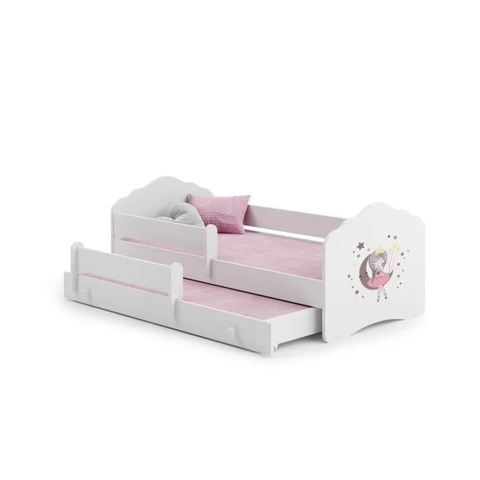 Lit gigogne enfant fille blanc FIONA avec sommier et matelas - Princesse et lune - 2 x 160 cm x 80 cm-0