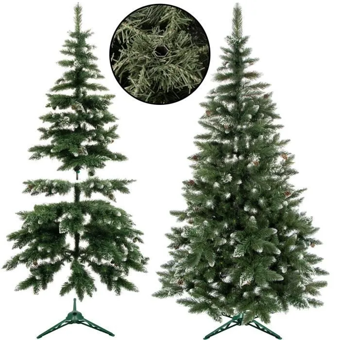Sapin de Noël artificiel - SPRINGOS - 150 cm - Neige artificielle - Vrais cônes - PVC-1