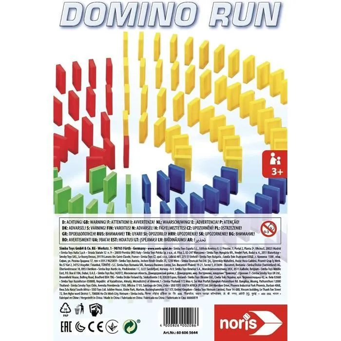 noris Domino Run Lot de 200 Dominos pour Un parcouru à Couper Le Souffle à partir de 3 Ans - 606065644-1