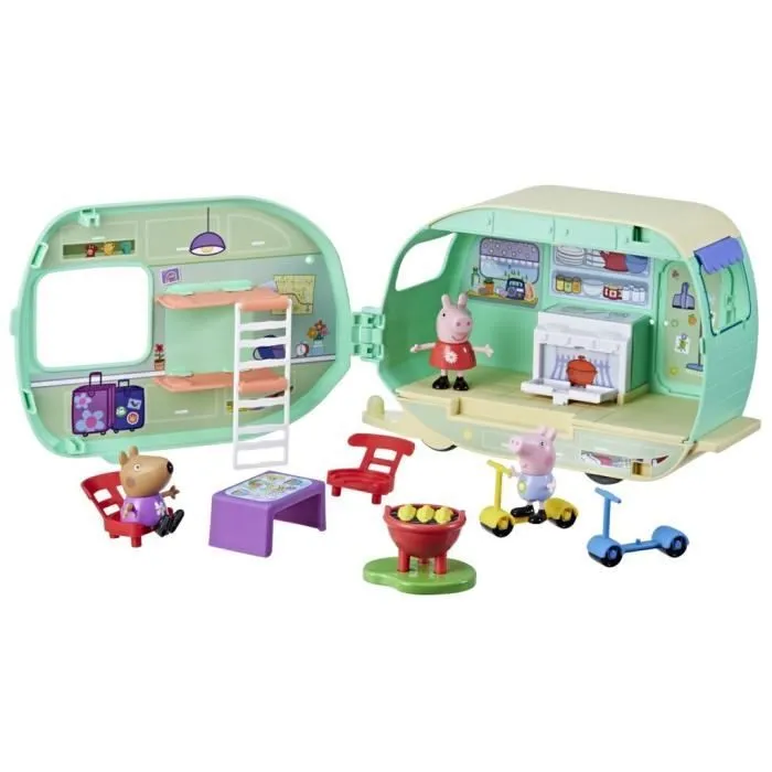 Peppa Pig, La caravane de Peppa avec 3 figurines et 6 accessoires, jouets préscolaires pour filles et garçons, à partir de 3 ans-1