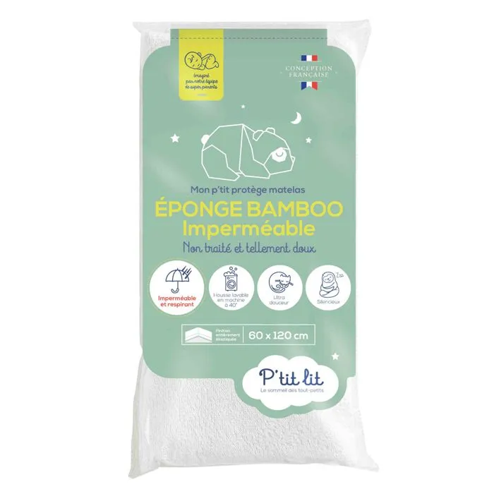 Protège-matelas bébé - P'tit Lit - 70x140 cm - Imperméable - Éponge Bamboo - Blanc-0