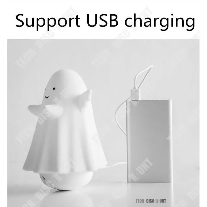 TD® Veilleuse enfant bebe fantôme USB lumineuse led multi couleurs mignon chambre lampe de chevet éclairage anniversaire décoration-2