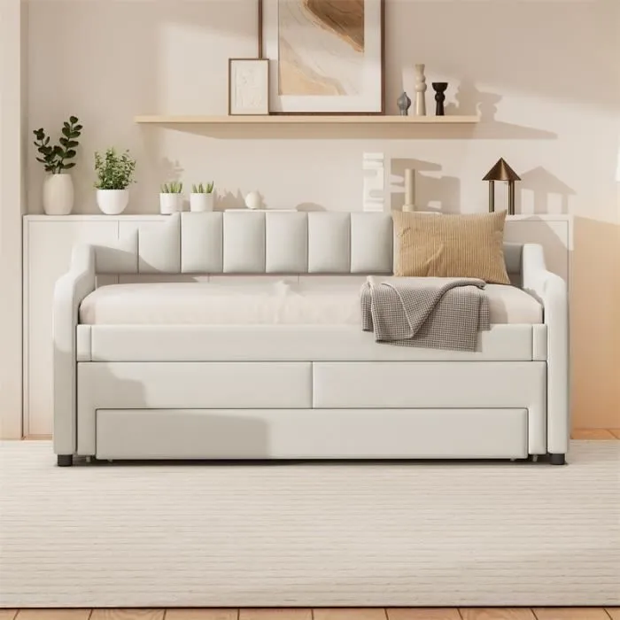 Lit gigogne - Non spécifié - 90x200/90x190cm - Beige - Avec tiroirs - 4 places-1