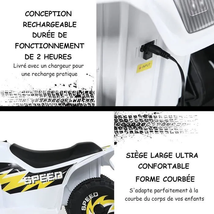 COSTWAY Quad Electrique pour Enfants 6 V 4,5 Km-H max. Voiture Buggy pour Enfants de 3Ans+ Blanc-4