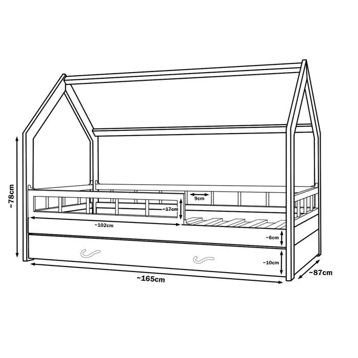Lit enfant Maison scandinave en bois naturel avec Tiroir, Barrières de Sécurité (160x80cm) : Confort et Protection Réunis - Blanc-2