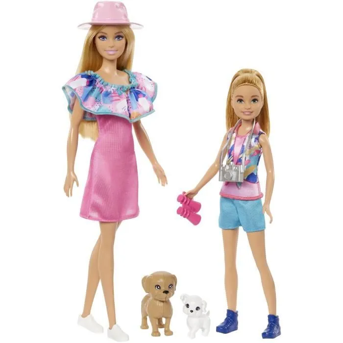 Barbie-Coffret Poupées Stacie et Barbie avec 2 chiots et accessoires HRM09-0