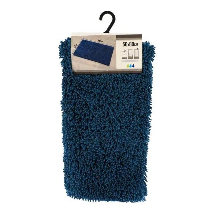 TENDANCE - Tapis de salle de bain Bleu paon en Microfibre chenille 50 x 80 cm Bleu Paon-0