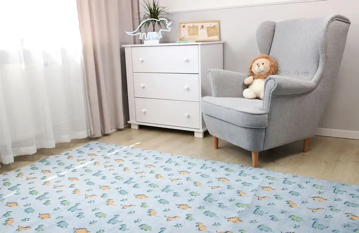 Tapis chambre d'enfant lumineux 100x160 cm - tapis enfant tapis de jeu fluo tapis câlin tapis dino lavable Dinosaure bleu-2