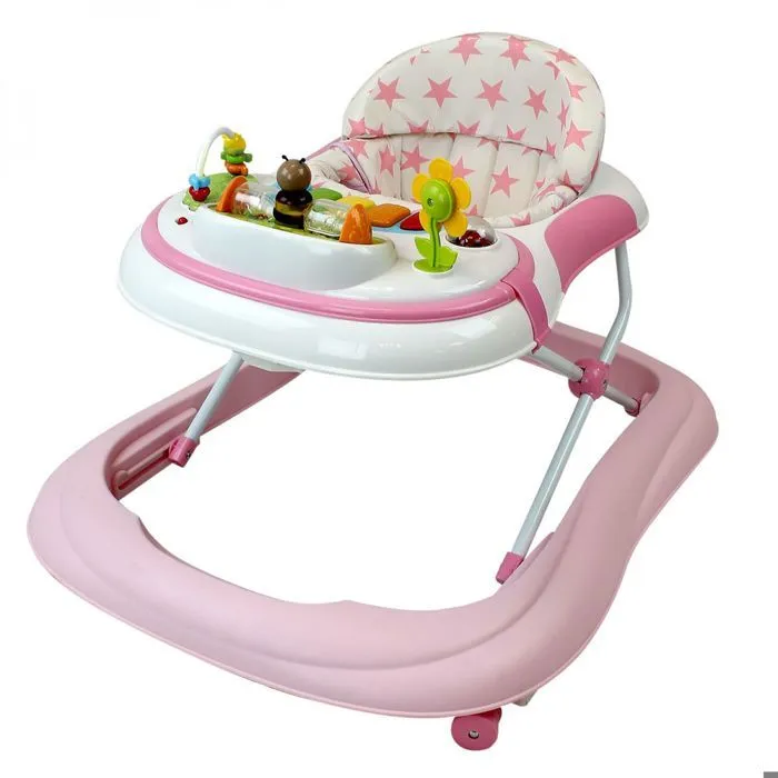 Trotteur bébé évolutif musical pliable réglable en hauteur - Rose - Monsieur Bébé-1